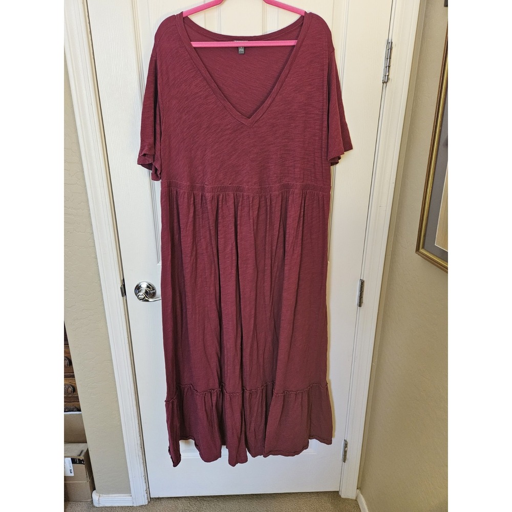 Torrid Magenta Elastic Waist Cotton V-Neck Babydoll Beach Tiered Maxi Dress, +3X